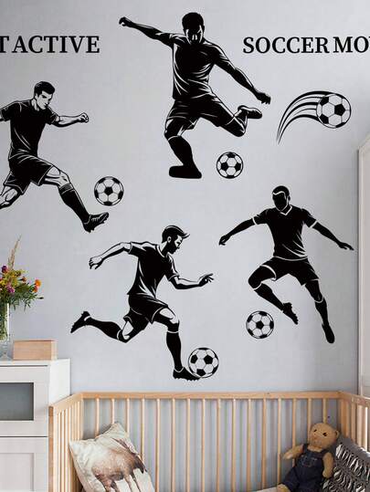 足球运动员墙贴，运动剪影墙贴，可移除乙烯基材质，适用于卧室、儿童房、游戏室、家居装饰