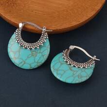 1 Đôi bông tai khoen tròn kiểu Bohemian thanh lịch, được trang trí bằng đá ngọc lam nhân tạo, là phụ kiện lý tưởng cho các bữa tiệc và tụ họp, cũng như là món quà tuyệt vời cho các lễ hội. - Màu xanh lam - Xem 4