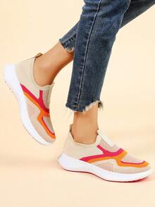 Lightweight Breathable Knitted Mesh Women Shoes, Slip-On Soft Bottom Casual Shoes, Student Daily Commute Versatile Sneakers, Non-Fatiguing Mother Shoes - Coffee Brown - View 6