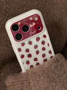 可爱卡通草莓花卉亮面手机壳，兼容 17 Pro Max、17 Pro、17、16、15、14 Pro Max，硬质亚克力后盖 - 白底草莓 - 查看 2