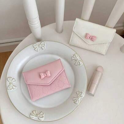 Portefeuille pour femme, design nœud papillon - grande capacité, porte-cartes multifonctionnel et porte-monnaie, plusieurs couleurs, style mignon, couture durable, fentes pour cartes | Accessoire de mode | Portefeuille en cuir PU