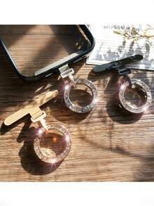 Ultra-Thin Rotatable Metal Clasp With Rhinestone, Stainless Steel Connector, Phone Holder Ring, Compatible With Smartphone Lanyards And Pendants, Sturdy For Various Smartphones - Multicolor - View 2