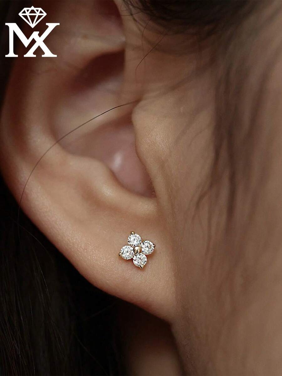 SYMFNY 1 Pair Minimalist Fresh S925 Silver Lucky Four-Leaf Clover Mini Stud Earrings, Versatile Daily Wear Jewelry Gift - Yellow Gold - View 1