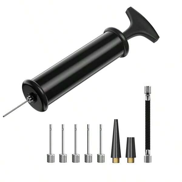 Portable Air Pump, Ball Pump Inflation Set With Needle, Nozzle And Extension Hose, Suitable For Soccer, Basketball, Volleyball, Water Polo, Rugby, Sports, Sports Balls, Swim Rings And Inflatables. Complete Manual Pump Kit With Needle, Flexible Hose, Pressure Gauge And Carrying Bag, Ideal For Basketball, Soccer And Volleyball