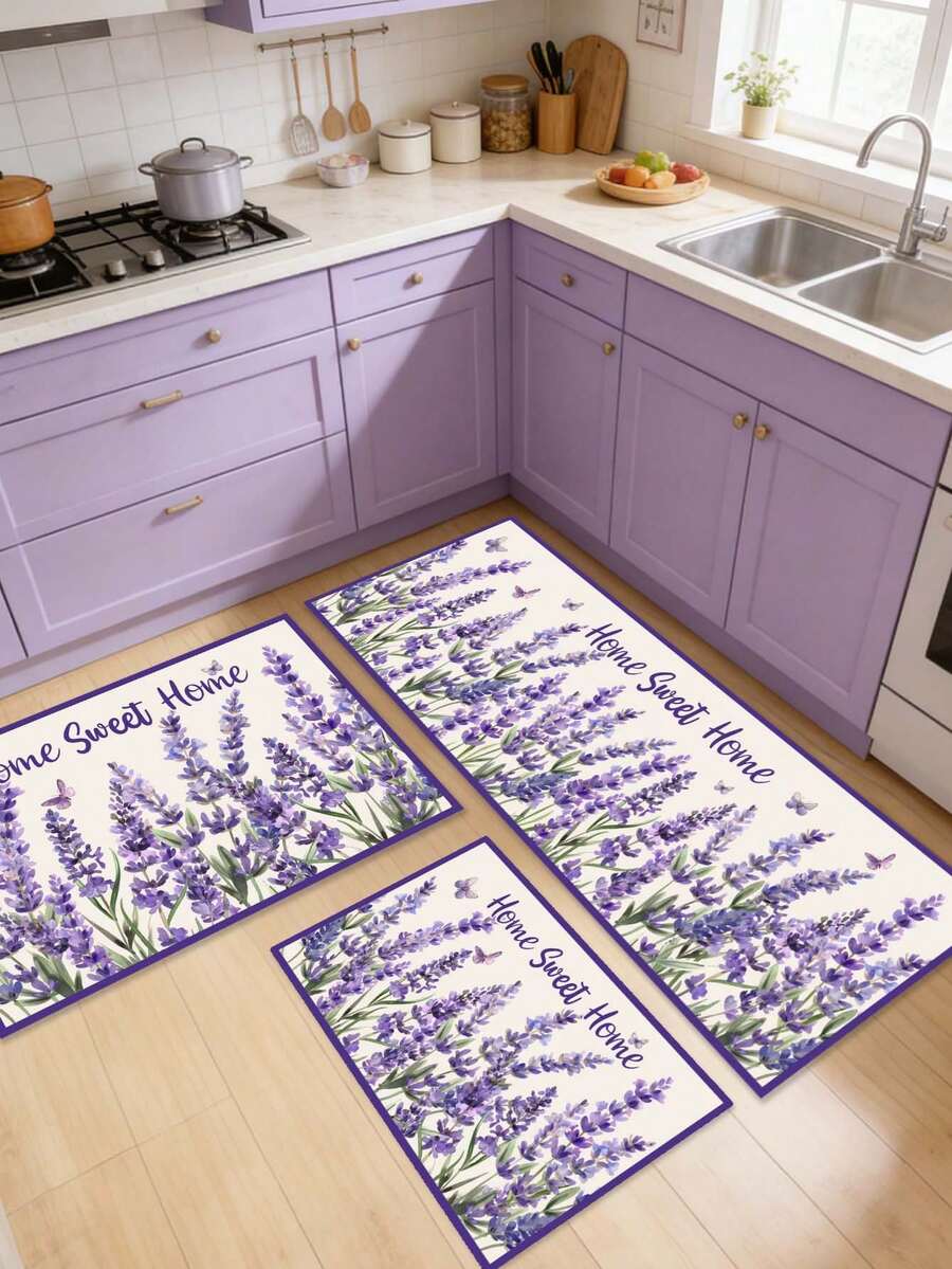 1件薰衣草防滑聚酯纖維地墊，40*60/50*80/40*120cm，柔軟蓬鬆表面，花卉圖案，適用於客廳、臥室、廚房、浴室及其他裝飾 - 彩色 - 查看 1