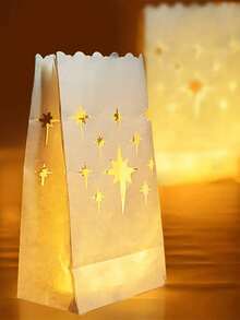 1/10/50pcs Fire-Resistant Luminary Candle Bags, White Candle Bags For Wedding Party Decor With Reusable Material (Candles Are Not Included),Christmas - White - View 1
