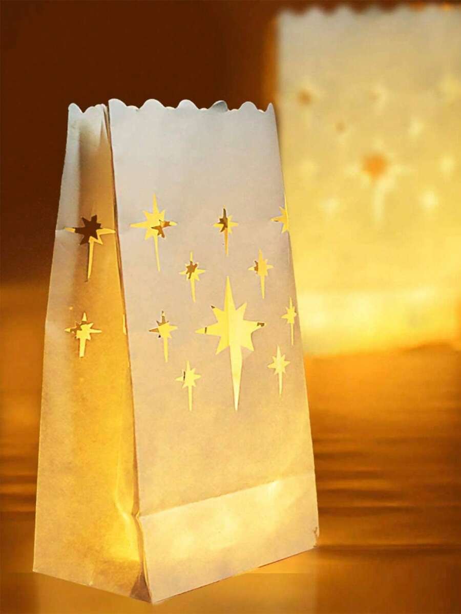 1/10/50pcs Fire-Resistant Luminary Candle Bags, White Candle Bags For Wedding Party Decor With Reusable Material (Candles Are Not Included),Christmas - White - View 1