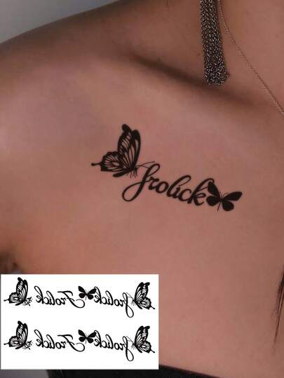 1 Pack Washable Minimalist Chic Butterfly & English Phrase Temporary Tattoos, Suitable For Daily Use
