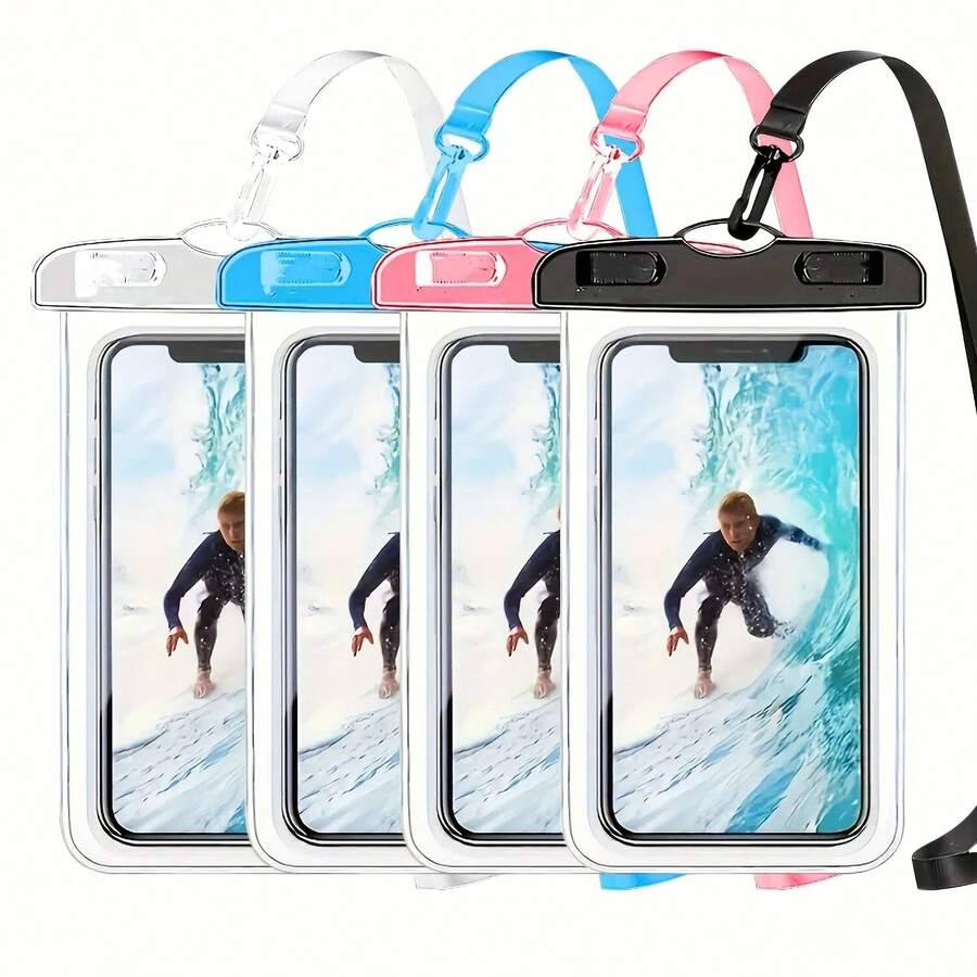 1/2/4个装“旅行季”新款IP65防水充气加厚防水袋，适用于游泳、冲浪、雨天旅行、海滩、游轮、滑雪等水上活动，可保护最大7英寸的手机。