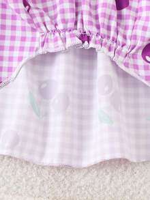 Kitten & Puppy, Classic Blue Plaid With Cherry Print Hooded Dress Set - Purple - View 8