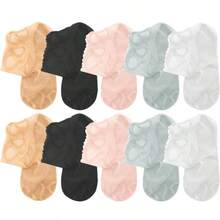 1/5/10 Pairs Of Lolita Women Fashion Invisible Lace Thin Hollow Mesh Non-Slip Shallow Transparent Socks - Multicolor - View 11