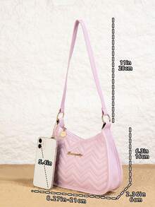 时尚通勤绗缝单肩包，饰有樱桃吊坠，女士斜挎拉链腋下包，拉链封口，适合学生、购物、送礼 - 淡紫色 - 查看 2