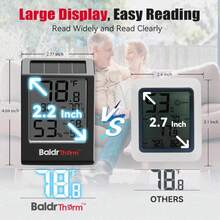 BaldrTherm Room Thermometer Indoor Humidity Meter Solar Powered With Max/Min Memory &Amp; Comfort Indicator - 3.2" Large Display For Home, Black, 1Pack - ColorA - View 7