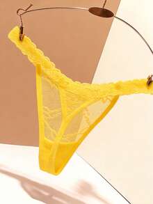 Quần lót G-string ren đính chữ pha lê tùy chỉnh, quần lót bikini thong T-back gợi cảm dành cho nữ, quà tặng cho bạn gái, vợ, ngày Valentine, Giáng sinh, Halloween, Lễ Tạ ơn, sinh nhật - Quần lót G-string nữ tùy chỉnh, khắc chữ kim loại - Đồ lót cá nhân hóa - Màu vàng - Xem 2
