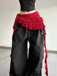 顶级炫彩时尚休闲修身百搭不对称腰带装饰女式衬衫 - 紅色 - 查看 3