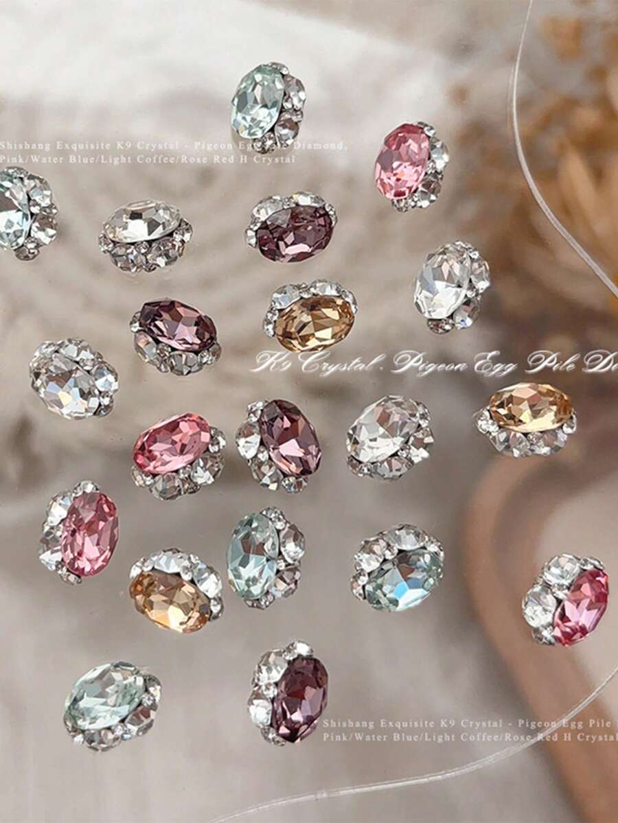10 piezas de decoraciones de arte de uñas con huevo de paloma de cristal K9 y rhinestones, nuevos accesorios de joyería de uñas de lujo completamente pavimentados con miniatura de rhinestones, accesorios de rhinestones para uñas