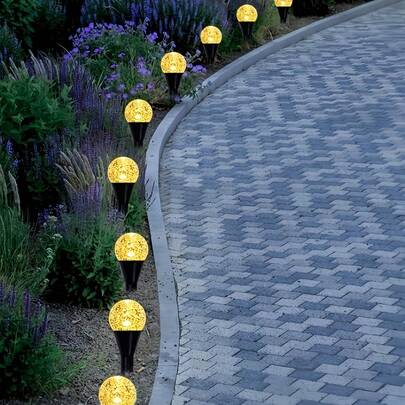 20个装太阳能户外路径灯，带水晶球灯泡 - 暖白光/变色智能感应灯，8种照明模式，黄昏和黎明自动开关，LED景观灯，太阳能灯，LED串灯