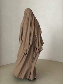 2pcs Set Hijab Single Layer Design & Abaya Wide Sleeve Design, Classic Fashion Suit, Suitable For Women's Daily Wear And Prayer Jilbab - Multicolor - View 3