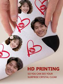 1 Đôi tất dài đến bắp chân in hình khuôn mặt theo yêu cầu, in bất kỳ khuôn mặt nào lên tất, hình chàng trai đẹp trai, cô gái xinh đẹp, mèo/chó dễ thương, tất đôi in hình ảnh độc đáo dành cho cặp đôi, thích hợp làm quà tặng Ngày Valentine, sinh nhật và các dịp khác. - Nhiều màu - Xem 3