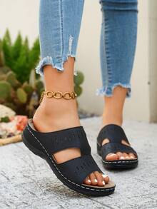 女士坡跟凉鞋，时尚鞋履 - 黑色 - 查看 6