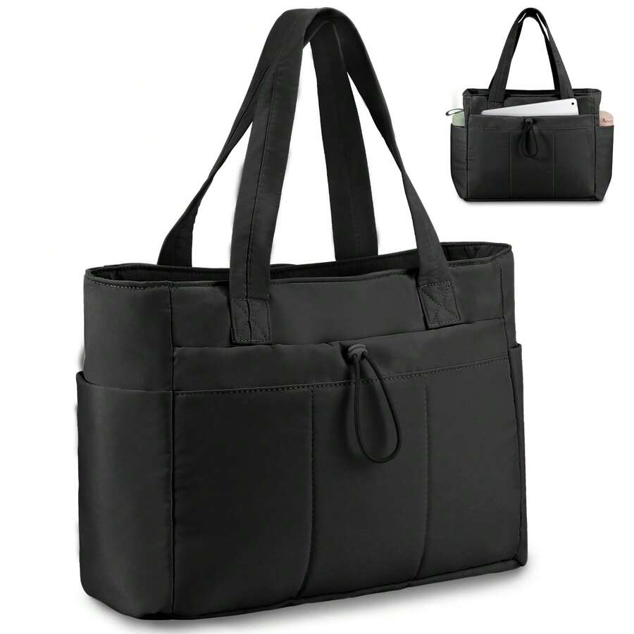 Puffer Versatile Laptop Bag For Women Featuring Compartments For A Cup And A Laptop, Designed For 13-15 Inch Laptops And Tablets. Ideal For Travel, Work, Or Nursing, This Tote Also Includes A Trolley Sleeve, Making It A Perfect Christmas Gift- Can Hold Yoga Mats, Hiking, Cycling, Gym And Travel - Outdoor Sports Equipment And Gear Without Carrying A Handbag Gym Bag With Yoga Mat Holder Suitable For Work,, Travel, Women's Handbag Shoulder Bag With Pockets - 黑色 - 查看 1