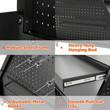 4-Tier Heavy-Duty Rolling Tool Storage Cart With Pegboard And Drawer, Garage Organizer For Tools, Equipment & Supplies - A - View 9