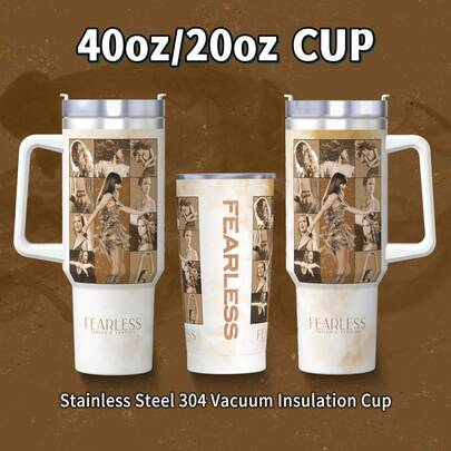 40盎司/20盎司“无畏”主题不锈钢保温杯，带手柄和吸管 - 真空保温旅行杯。送给霉粉的完美礼物，适合万圣节、圣诞节、生日、教师节、各种节日。旅行、办公、露营和车载的理想咖啡杯。