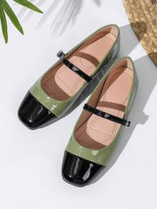 新款玛丽珍平底鞋、奶奶鞋、女士小皮鞋 - 淺綠 - 查看 3