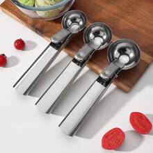 1 cái/3 cái Muỗng múc kem bằng thép không gỉ, muỗng múc hình cầu bền chắc, muỗng múc trái cây thích hợp cho dưa hấu, dưa lưới, đu đủ, kem. - Bạc - Xem 4