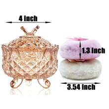 Contenedor de polvo de vidrio de lujo de 4 pulgadas con 2 borlas suaves para polvo suelto - 1 Puff beige y 1 lazo rosa con mariposa-ámbar - Ver 3