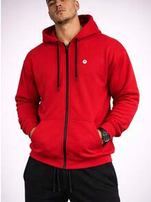 Fleece-Lined Zip-Up Sweatshirt With Hood, Lined For Cold Weather, Autumn/Winter, Exclusive 2026 - Red - View 1