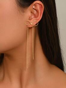 女士金色蝴蝶耳链耳环，精致流苏吊坠耳环，可爱简约串珠首饰 - 金黃色 - 查看 4