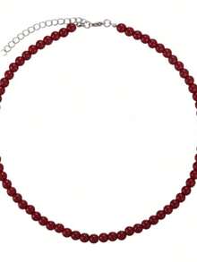 1 chiếc vòng cổ hạt cườm màu đỏ phong cách tối giản cổ điển, vòng cổ choker thanh lịch. - vòng cổ đính cườm - Xem 5