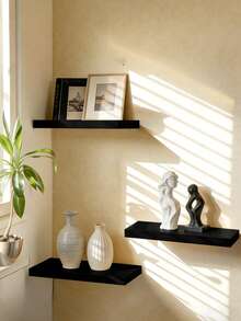 1pc Invisible Floating Shelf, Invisible One-Piece Storage Rack, Suitable For Wall, Bathroom Wall Mount, Wooden Modern Display Rack, Bookshelf, Applicable To Bedroom, Living Room And Kitchen Minimalist One-Piece Shelf, Balcony Wall Mounted Floating Partition, Living Room Bedroom Wall Decor Rack - Black - View 3
