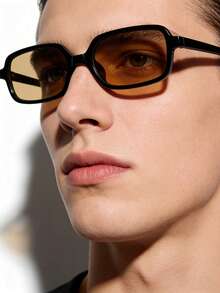 1副男士复古休闲方形小框有色时尚眼镜，适合日常佩戴和街头摄影 - 茶色 - 查看 3