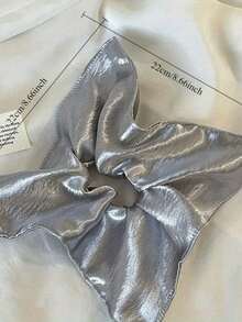 1pc Shiny Silver Square Scarf, Large Size Women Hair Scrunchie, Women Low Ponytail Hair Tie, Extra Large Retro Square Hair Scrunchie, Fashion Hair Accessory, Retro Style, Soft Smooth Fabric, Stylish Hair Scrunchie Hair Accessory Hair Elastics Hair Rubber Bands Hair Rope - Multicolor - View 6