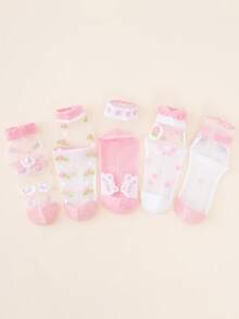 5雙/10雙夏季女孩輕量粉色公主襪，透氣網紗薄紗褲襪，超薄水晶襪 - 彩色 - 查看 6