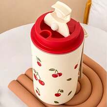1pc 350/400ml Cute Cherry Pattern Plastic Coffee Mug With Lid & Rope, Portable Travel Water Cup, Leak Proof Tumbler, Microwave Tea Milk Coffee Cup, Drinking Bottle Drinkware For Students Adults Use In School, Office, Picnic, Back To School - Multicolor - View 10