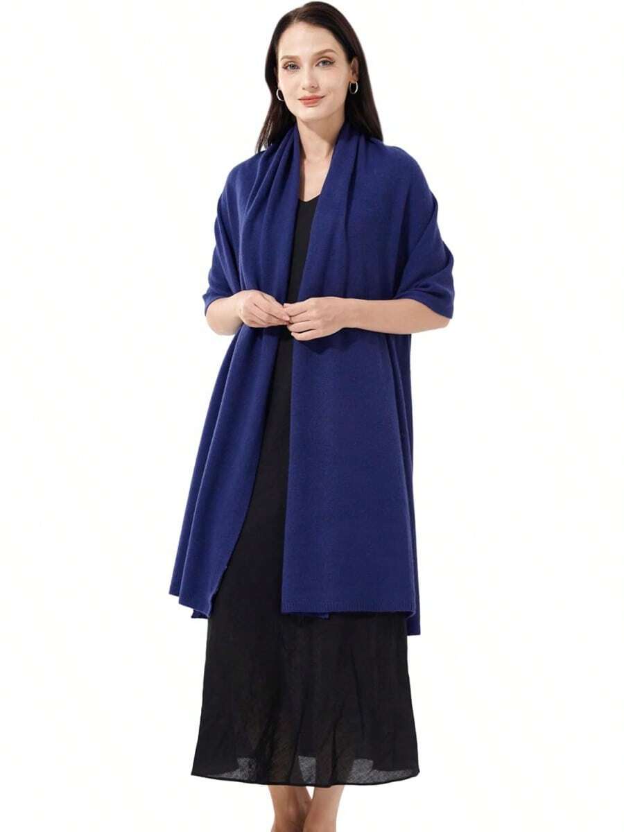 Soft Cashmere Blend Wrap Scarf For Travel, Extra Large 87"X28" - Navy Blue - 查看 1