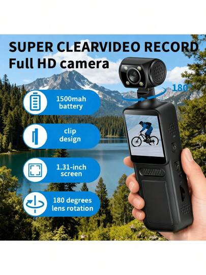 1pc Portable Wearable Camera, 4K Ultra HD Action Camera, Indoor & Outdoor Portable, Loop Recording, Night Vision, Rotatable Lens, Handheld Sports Camera, Suitable For Meetings, Outdoor Sports, Cycling