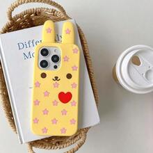 可爱硅胶卡哇伊3D卡通兔子软壳，适用于16/15/14/13/12 Pro Max，趣味防震后盖，可定制，新年特惠，Popsoket精致15手机壳，17 Pro手机壳，节日派对佳选，定制手机壳，夏季13手机壳，节日礼物，16手机壳，复活节春季兔子礼物 - 黃色 - 查看 3