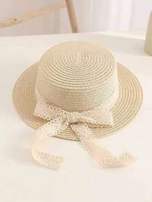 1顶女童时尚草帽，配有优雅蝴蝶结，遮阳沙滩渔夫帽，夏季款 - 1PC - 查看 7