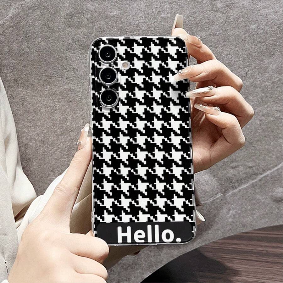 Black & White Houndstooth Transparent Shockproof Protective Phone Case, Suitable As Birthday Or Christmas Gift For Couples, Girlfriends, Daughters, Teenagers - Clear - View 1