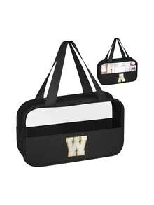 1个多功能PVC洗漱包，透明PVC化妆包，大容量化妆包，DIY字母设计化妆包，防水旅行收纳包，简约字母贴布旅行化妆包，适用于化妆品、香水，适合海滩、学校、浴室、节日、母亲节、圣诞节等场合，是送给妈妈、家人、朋友的绝佳礼物。化妆包、化妆品收纳包、化妆品收纳袋、化妆包、洗漱包、旅行洗漱包、度假必备品、女性旅行礼物 - 彩色 - 查看 100