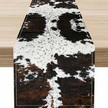 1pc Cowhide Pattern Table Runner Home Decor Rug For Kitchen Doormat Spring Summer Use, Western Farmhouse Durable Linen Fabric Rectangular 33x91cm & 33x183cm, Multipurpose For Living Room Door Party Pet Mat Wedding Centerpiece Decor - Multicolor - View 6
