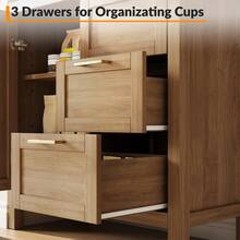 clóset Buffet con Almacenamiento, clóset de Almacenamiento de Madera con 3 cajones, Barra de café con Estante Ajustable, pies de Madera Fuerte, aparador para Sala de Estar de Estar o Sala Principal, Nogal - Color madera de nogal - Ver 3