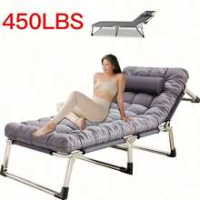 Folding Bed With Cushion - Lightweight And Portable Single Size, With Sturdy Metal Frame, Ergonomic, Suitable Outdoor Sports, Summer Exploration, Beach, Picnic - Durable Foldable Design, Camping Accessories, Comfortable Fabric - 升級版 - 附棉墊 - 承重能力 450 磅 - 查看 2