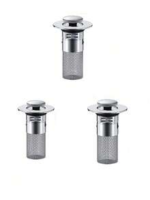 3 Pop-Up Bathroom Sink Plug With Built-In Filter - Odor-Proof And Clog-Proof Drain Plug, Suitable For Kitchens And Bathrooms. (Kitchen Supplies, Kitchen Accessories, Kitchen Tools) - Silver - View 7