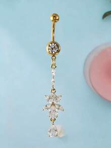 1 chiếc khuyên rốn dáng dài 14G bằng thép không gỉ, hình hoa đính đá CZ, kiểu đeo ngược, dành cho nữ, dây chuyền dài không gây dị ứng. - Khuyên rốn - Xem 6