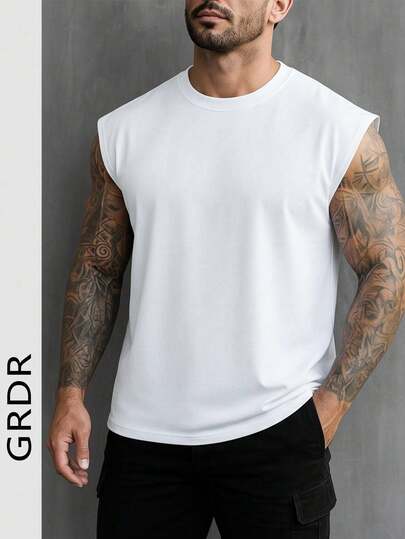 GRDR Men's Summer Solid Color Round Neck Casual Loose Tank Top